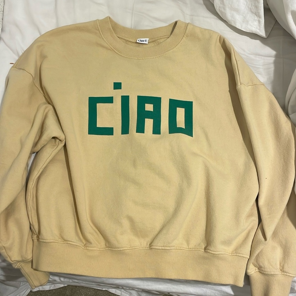 Clare V Cream Sweatshirt with Green 'CIAO' - Picture 3 of 4